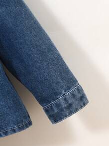 SHEIN Camisa vaquera azul de manga larga suave de color parche casual linda para niños pequeños, ropa de vuelta al colegio - Azul lavado medio - Ver 6