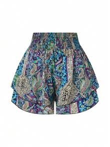 SHEIN LUNE Plus Size Women's Vintage Printed Casual Shorts For Everyday