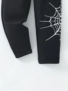Young Boys' Simple Everyday Spiderweb Printed Jeans - Black - View 5