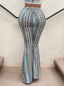 SHEIN SXY Women's Summer Retro Printed Slim Fit High Waist Long Pants