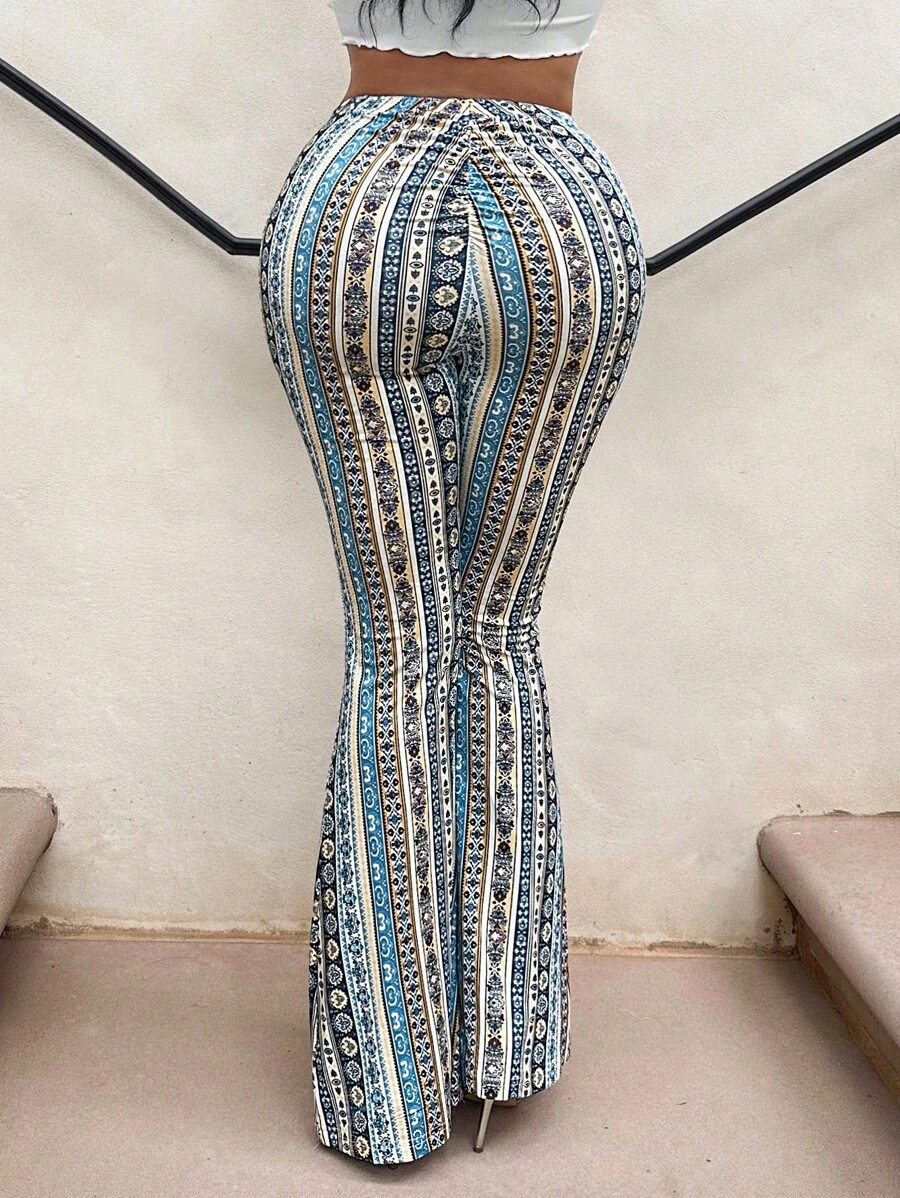 SHEIN SXY Women's Summer Retro Printed Slim Fit High Waist Long Pants