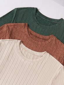 纯色圆领短袖上衣和抽绳下装，女士休闲家居服套装，2 件套，休闲装 - 彩色 - 查看 6