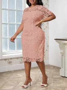 SHEIN Lady Elegant Plus Size Women's Summer Clothes, Exquisite Vacation Dress - Pink - View 4