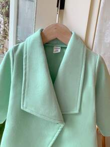 New Baby Girls' Woolen Coat Design With Scarf, Comfortable Green Plaid Slouchy Jacket Matched With Wrap Shawl, Elegant And High-Quality Outfit For Autumn And Winter - Green - View 4