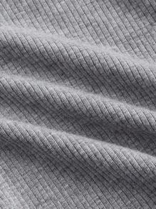 SHEIN MOD 灰色V領長袖修身2合1蕾絲下擺露背背心T恤 - 灰色 - 查看 4