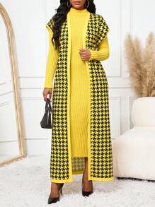 SHEIN Lady Damska kamizelka rozpinana w żółtą pepitkę z blokami kolorów, wiosna/lato/jesień, uniwersalny przedmiot - Wielokolorowe - Zobacz 6