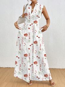 SHEIN Clasi Vestido casual sin mangas para mujer con estampado y bolsillos