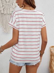 EMERY ROSE Striped Print Batwing Sleeve Tee Graphic Tees Women Tops - Baby Pink - View 2