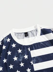 Manfinity Homme Men's Summer Casual Round Neck Short Sleeve T-Shirt With American Flag Print - Multicolor - View 3