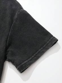 Manfinity Dauomo 男士夏季休閒拼接短袖T卹，印花圖形，哥特式復古洗水工藝，街頭風格，搖滾貓拉奏吉他復古卹，有趣的貓吉他印花T卹