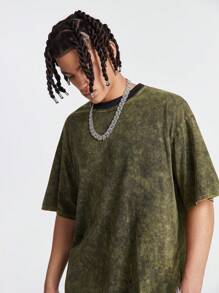 Manfinity VCAY Men's Summer Acid-Washed Round Neck Short Sleeve Casual T-Shirt - Yellow - View 1