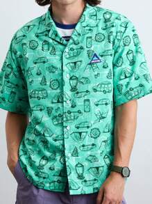 Manfinity VCAY Męska, tkana, modna, codzienna, młodzieżowa, luźna koszula z krótkim rękawem i nadrukiem - Miętowy Zielony - Zobacz 4