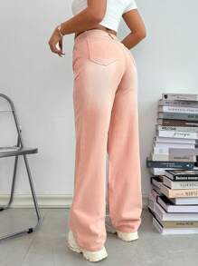 SHEIN SXY Women's Casual Straight-Leg Jeans With Pockets - Baby Pink - View 2