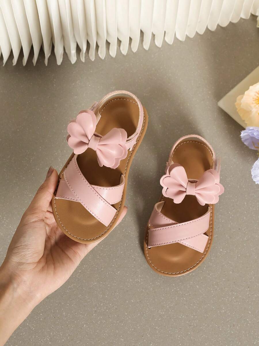 Girls' Lovely Flat Sandals With Bowknot And Soft Sole For Summer - Pink - View 1