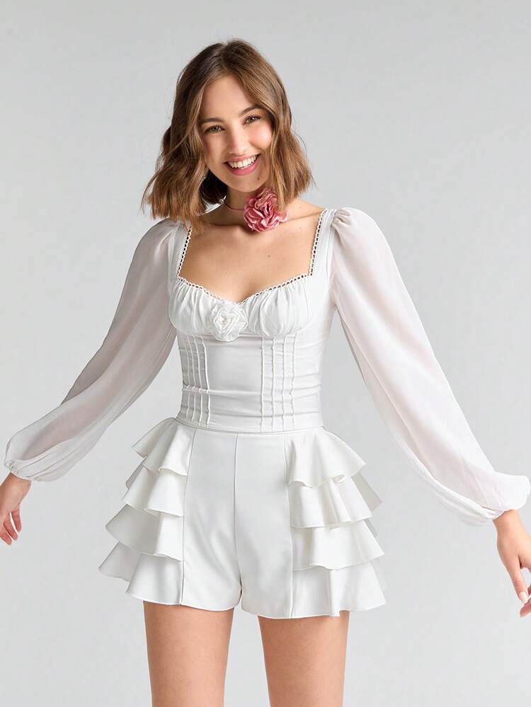 Sweetheart Neck Lantern Sleeve Ruched Bust Top