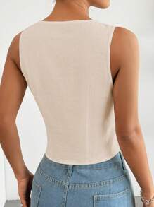 SHEIN EZwear Blusa sin mangas sólida con nudo frontal - Albaricoque - Ver 2