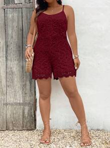 SHEIN Clasi Cộng với áo liền quần ren ren gu guin - Màu Đỏ Sâu - Xem 6