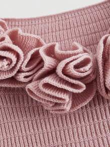 SHEIN MOD Fall And Summer Pink Off-Shoulder Knitted Crop Top With 3D Flower,Women's Cropped Sweater,Back To School, - Pink - View 3