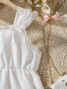 Teen Girls' Summer French Style Hollow Out  Dress - White - View 4