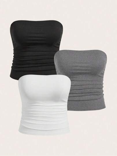 Calvaya Plus 3pcs Ruched Side Tube Top