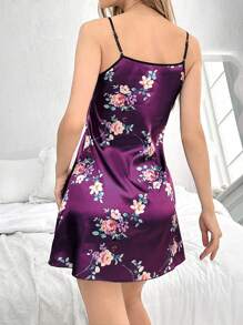 LuxeNights Floral Printed Silk-Like Camisole Sleep Pajama Dress Luxe Loungewear