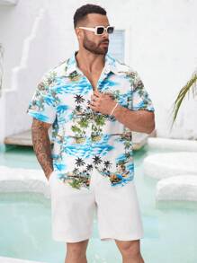 ResortEase Men's Plus Size Vacation Shirt With Turn-Down Collar - Blue - View 4