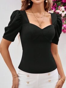 SHEIN Clasi 女士修身粉色羊腿袖甜心领上衣