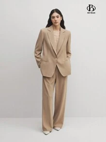 BizChic 女士清爽长袖纽扣口袋衬衫直筒舒适长裤套装商务休闲女装秋季女装 - 棕色 - 查看 9