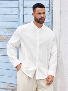 ResortEase Camisa de manga larga con cuello alto de talla grande para hombre