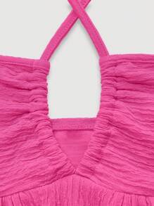 Sweetra Women's Solid Color Ruched Hem A-Line Dress With Neck Hanging - Hot Pink - View 4