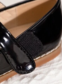 Sepatu Mary Jane Model Putri Warna Polos Modis dengan Gesper & Perekat Velcro, Sepatu Datar untuk Anak Perempuan - Hitam - View 8