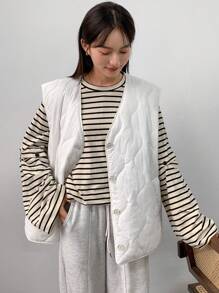 FRIFUL Damen Große Größen Gepolsterter Mantel, Einfarbig, Locker Geschnitten, Warme Jacke - Beige - Übersicht 3