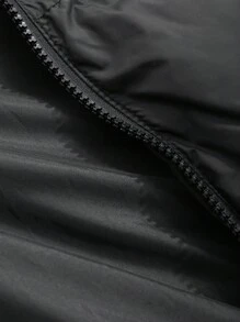 DAZY 女士纯色简约日常长袖棉衣，冬季女装，棉衣女式夹克 - 黑色 - 查看 4