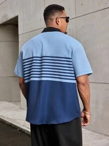 Manfinity Homme Camisa de verano para hombre con estampado de rayas y mangas cortas
