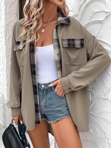 SHEIN LUNE 格紋印花落肩扣袋外套 - 彩色 - 查看 5