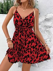 Breezaya Women's Random Printed Simple Daily Wear Cami Dress - Red - View 1