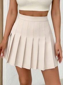 EURMUSE Women Mini Beige Pleated Skirt - Beige - View 7