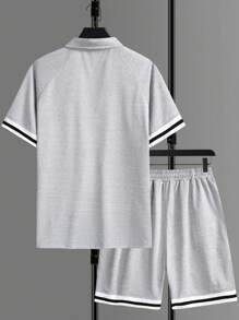 Manfinity Homme Conjunto Simples de Camiseta de Manga Curta e Shorts Masculinos Para o Uso Diário - Cinza Claro - Visão 2