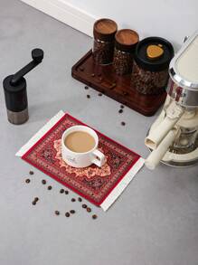 SHEIN 1pc Coffee Mat, Coffee Pad, Coffee Cup Mat, Coffee Coaster, Drink Coaster, Dish Drying Mat, Table Mat, Placemat, Mouse Pad, Non-Slip Heat Resistant Mat, Tassel Carpet Coaster, Table Desk Cup,Table Coaster School Supplies Christmas For Holiday Gift Giving - Red - View 6
