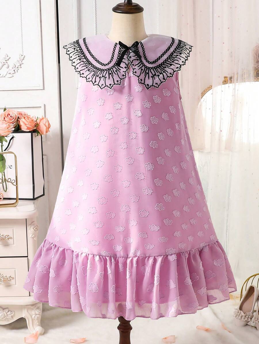 SHEIN 少女优雅可爱学院风彼得潘领碎花连衣裙 - 紫色 - 查看 1