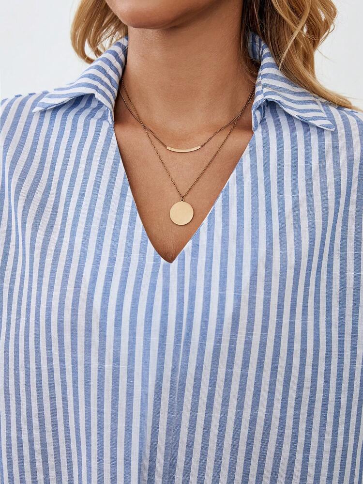 Blue Stripe Fall Outfits School Shirts Teacher Work Women Blouses Teacher Clothes Teacher Shirts Casual Women Dresses Teacher Outfits Long Sleeve Shirt Old Money Style Back To School Clothes