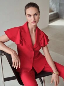 MOTF PREMIUM BLAZER DE ARENA DE RELOJ CON MANGAS DE VOLANTE - Rojo - Ver 5