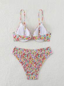 Women's Summer Beach Ditsy Floral Strap Sexy Bikini Set - Multicolor - View 5