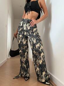 SHEIN Unity Women's Digital Printed Cargo Pants With Button Waistband And Cuff, High-End Design Fall Cloth For Women - Multicolor - View 5