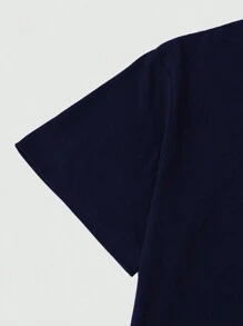 Manfinity Homme Camiseta casual de manga corta y cuello redondo para hombre con impresión de letra de verano