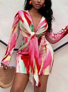 SHEIN SXY 深V領吊帶貼身連身裙，休閒度假風格 - 彩色 - 查看 4