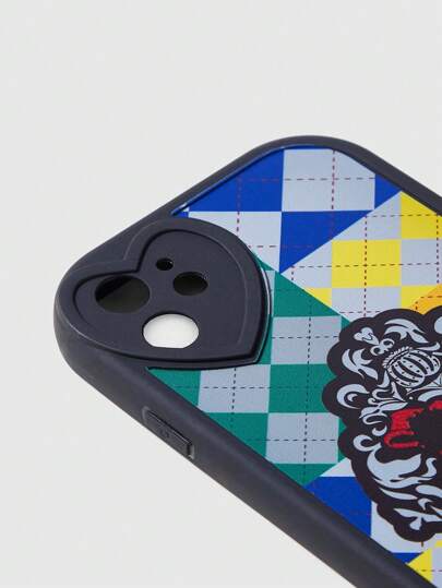 Harry Potter | ROMWE 1 pièce Étui pour téléphone avec badge de l'école de Poudlard noir et motif géométrique