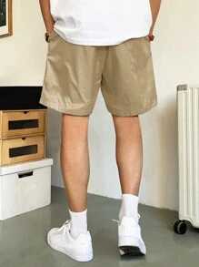 Manfinity Homme 男士夏季休闲宽松短裤，斜口袋，抽绳腰带 - 卡其色 - 查看 2
