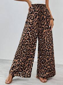SHEIN Tall Pantalones súper anchos con estampado de leopardo de cintura alta para mujer con estilo - Multicolor - Ver 7