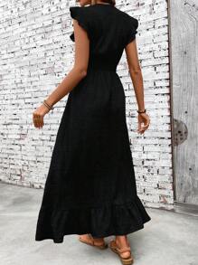 SHEIN Clasi Casual & Simple Waist-Fitting Women's Dress For Vacation - Black - View 2